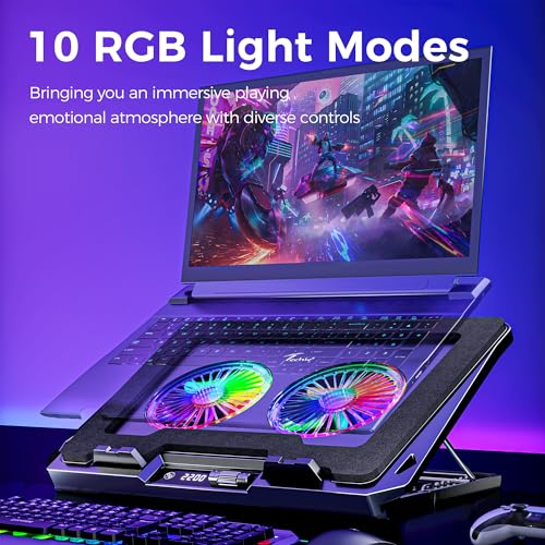 Image of Techie AeroTwin Pro Laptop Cooling Pad with Dual 110 mm High Airflow Turbo Fans | Touch LCD RGB Control with 10 Lighting Modes | Adjustable Laptop Stand with Phone Holder for Laptop and Tablet