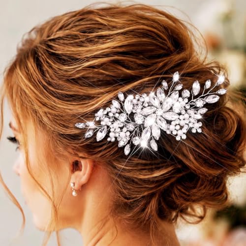 CASDRE Crystal Wedding Hair Comb Silver Rhinestone Bridal Hair Ac...