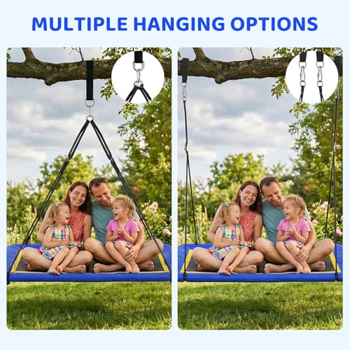 Image of 60'' Rectangle Platform Tree Swing for Kids and Adults, Giant Flying Swing with Adjustable Hanging Strap, Waterproof Textilene Fabric Tear & UV Resistant, Swings Set for Backyard Garden (Blue 02)