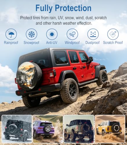 Image of RV Spare Tire Cover Mountain Lake Tree 14in Waterproof Universal Fit
