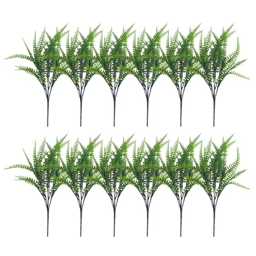 12 plantas artificiales de helecho para patio, cafeterías, decoración de mesa de césped artificial, elegante helecho persa, decoración de jardín