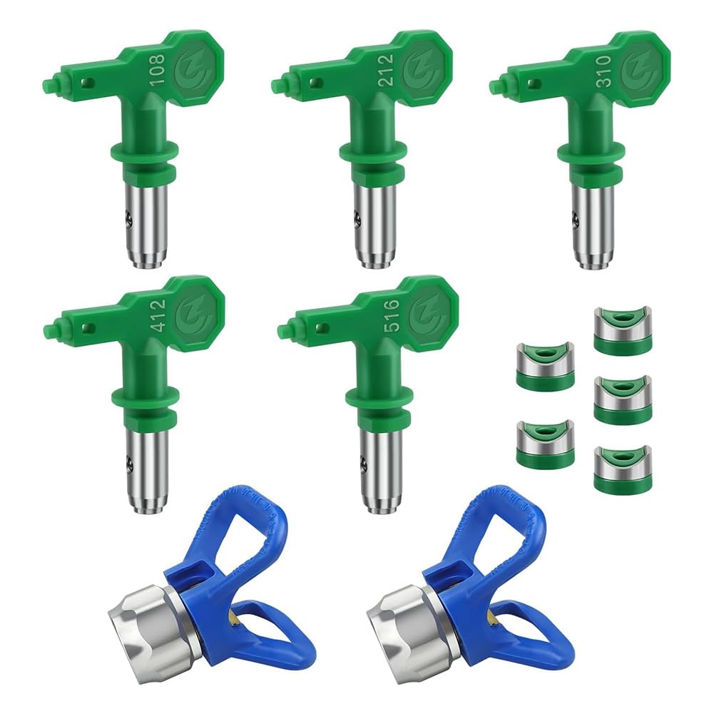 Ctrlzs 5Pcs Airless Sprayer Tips Reversible Nozzle Tips With 2Pcs Tip Guards For Airless (109, 211,315,417,515, 517, 623)