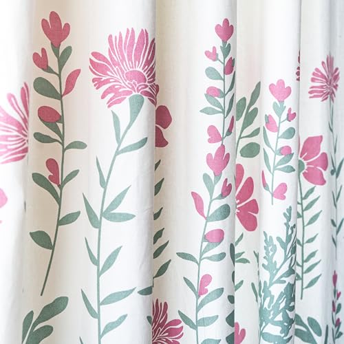 Image of Tranquebar Curtain Co. Cotton Curtains 8 Feet Long, 60-65% Room Darkening, Pink Floral Print, 8 Feet Curtains, 8 Feet Curtains, BackTab Loops, Design Mazzo (244 cm) - Set of 2
