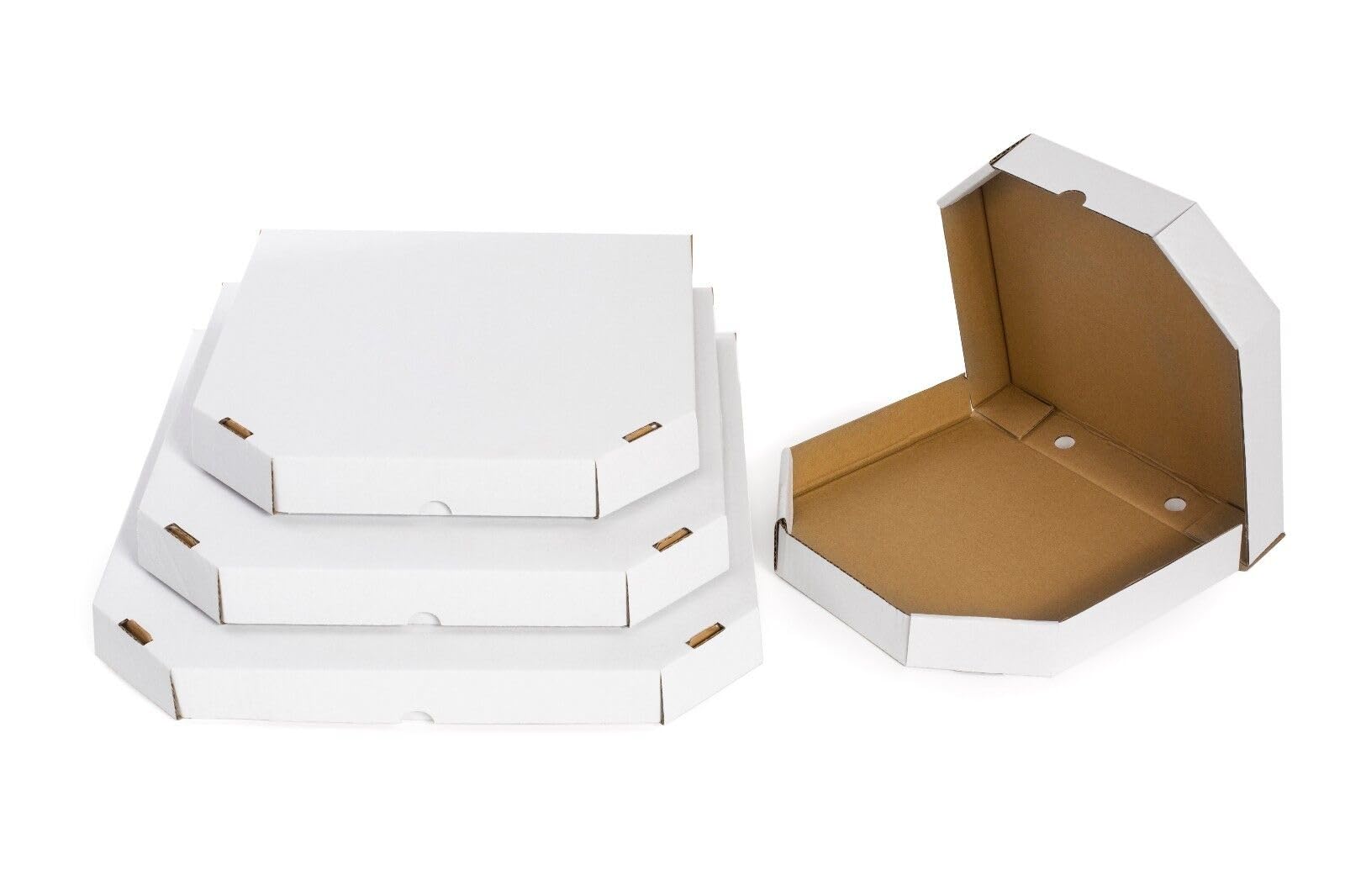 50 Stück PIZZAKARTON PIZZASCHACHTEL 500X500X40 mm INNENMASS WEISS 1-wellig 5eckig NEU