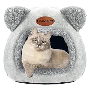 TUAKIMCE Cat Beds for Indoor Cats, Cat Cave Bed Igloo, Cat Bed Tent House with Removable Washable Pillow Cushion, Super Soft Calming Fluffy Kitten Bed Sofa Mats Foldable Portable Pet Bed