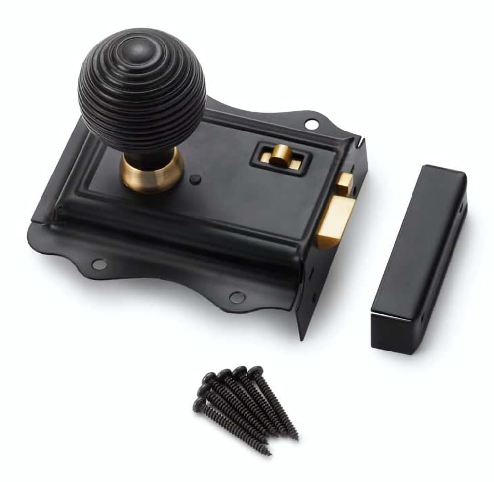 AB Hardware Black Brass Olde Victorian Rim Lock Ebonised Antique Brass Beehive Door Knobs