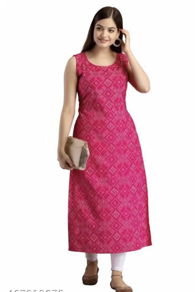 Women’s Maternity Pink Floral Printed Kurta Sleeveless Round Neck Rayon Blend Calf Length-image-34
