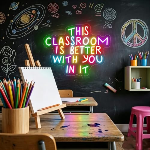 Image of This Classroom is Better With You In It Multicolor Neon Sign for Classroom Wall Decor USB Powered Neon Inspirational Teacher Sign for School Classroom Daycare Teachers Students Gift