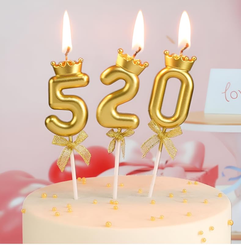 Image of Wax Number Candles With Crown 3 Inch For Birthday Parties, Wedding, Engagement, Valentines Day Celebration, Theme Party, Bachelors Decoration Gold(Numeric 37 Or 73), 2 Pieces