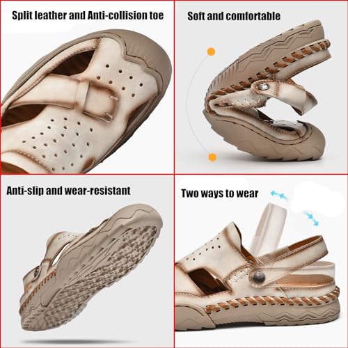 Zeberfi Men's Genuine Leather Closed Toe Fisherman Sandals Casual Outdoor Athletic Handmade Adjustable Slip On Beach Shoes Summer Breathable Comfort Walking Sports Hiking Sandals2