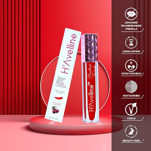 Image of H'Avelline Perfect Touch Velvet Matte Liquid Lipstick - Crimson Cherry Red | Highly Pigmented | Lightweight Smooth Texture | Transfer Resistant | Long Lasting Hydrating Formula