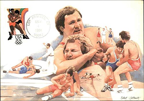 Olympic Wrestling Stamp Maximum Cards Original Vintage Postcard 1984