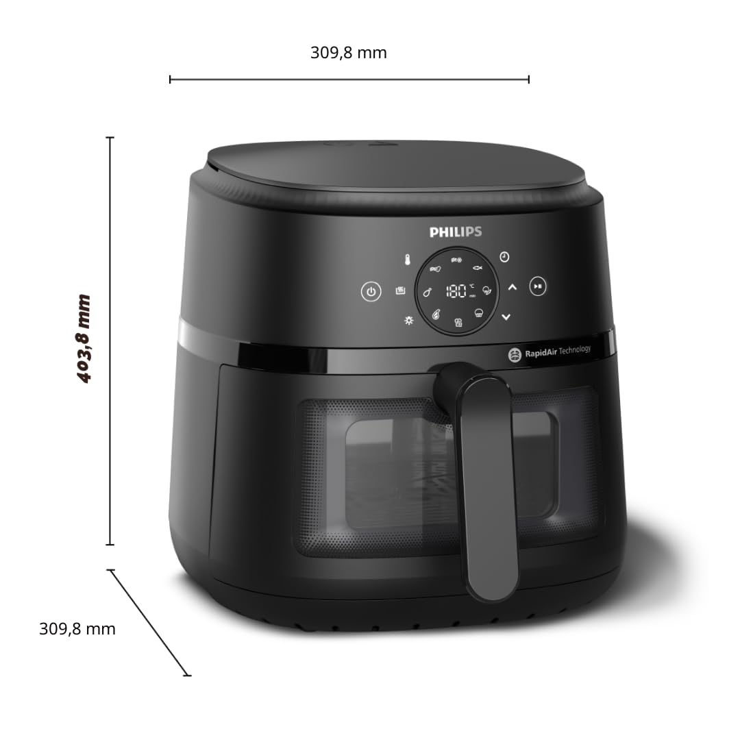 Philips Airfryer Série 2000 - Air Fryer 6.2L, 13 modes de cuisson, technologie RapidAir, jusqu'à 90% de matières grasses en moins, fenêtre de cuisson, écran tactile, Noir (NA230/00)