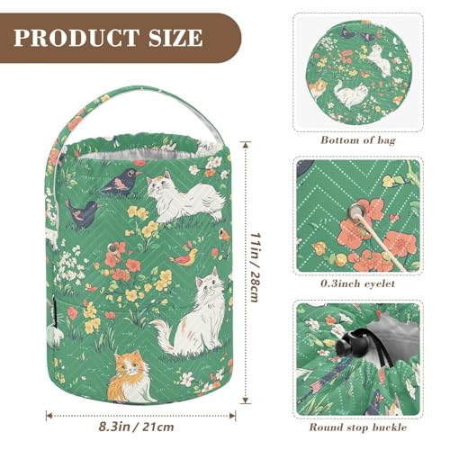 Image of Tatenale Crochet Bag Yarn Bag Knitting Project Bag with Pockets and Handle Portable Yarn Storage Organizer Tangle Free 8.3x11 InchGreen Persian Cat and Hummingbird in Spring39