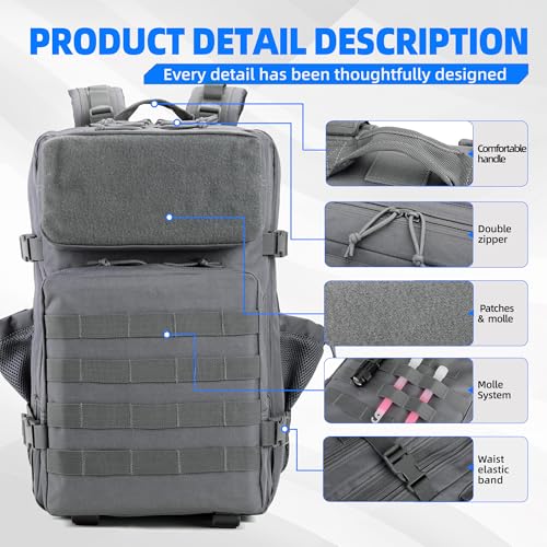 Image of gracedon Tactical Backpack for Men 3 Day Rucksacks for Trekking Camping (grey)