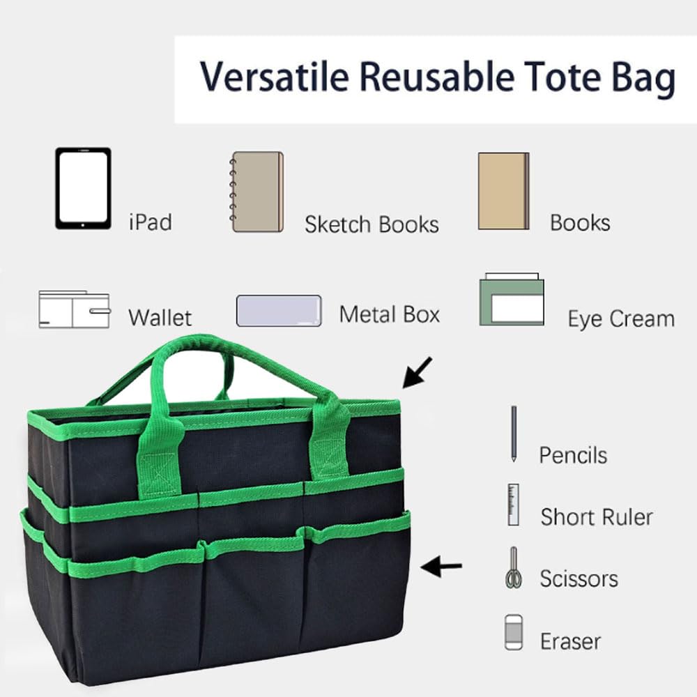 Oaygat Desktop Storage Tote Art Tool Organizer Bag Stationery Organizer Bag Desktop File Folder Tote Art Craft Supplies Storage Foldable Teacher Tool Bag Office Desk Organizer Craft Tote Bag Tool Bag - Image 4