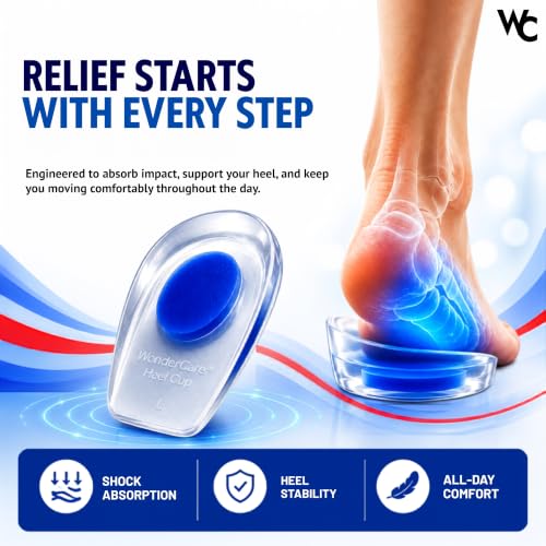 Image of Wonder Care Gel Heel Cushion & Heel Socks For Heel Pain Relief Women And Men | Plantar Fascitis Heel Sock Pad| Achillies Heel Support| Cushion Heel Inserts (Transparent, 4 pair-Large)