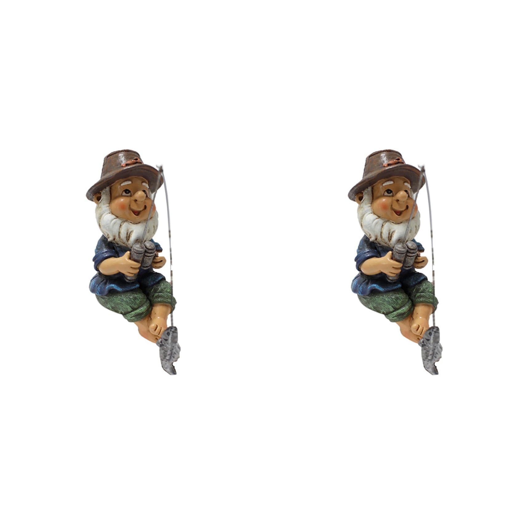 Vjsujehgy 2X Garden Gnome Statue Resin Fishing Dwarf Statue Outdoor Pastoral Landscape Ornaments for Garden Yard Lawn Decor