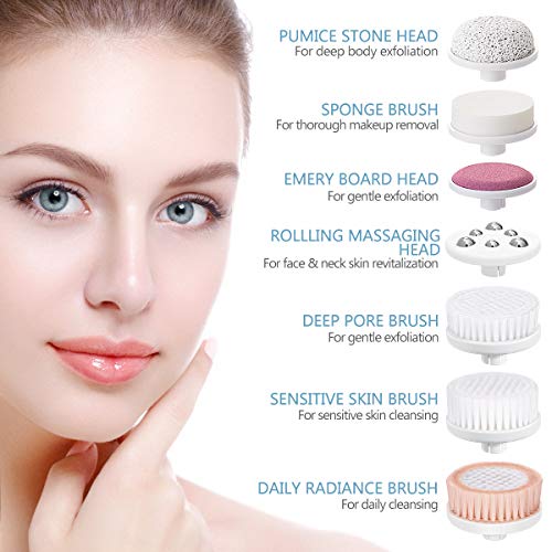 Facial Cleansing Brush [Newest 2020], ETEREAUTY Waterproof Face Spin Brush with 7 Brush Heads for Deep Cleansing, Gentle Exfoliating, Massaging - Thumbnail 4