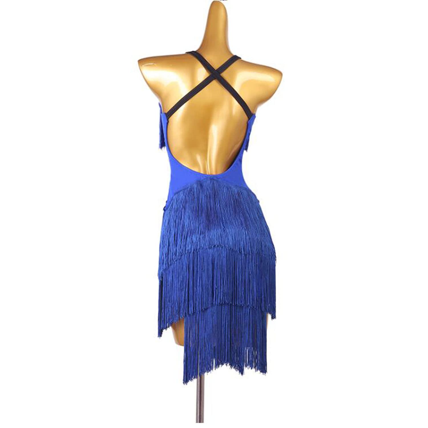 Damskie latynoskie sukienki taneczne Backless Tango Cha Cha Wydajność Costume Praktyka balowa strój tańca z warstwowymi frędzlami Spódnica z trybardem dla Rumba samba