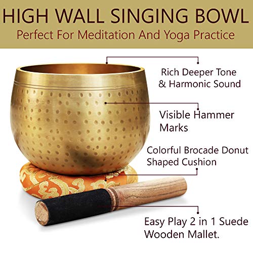 DharmaObjects Tibetan Ring Gong Meditation Singing Bowl Mallet Cushion Set - Image 6