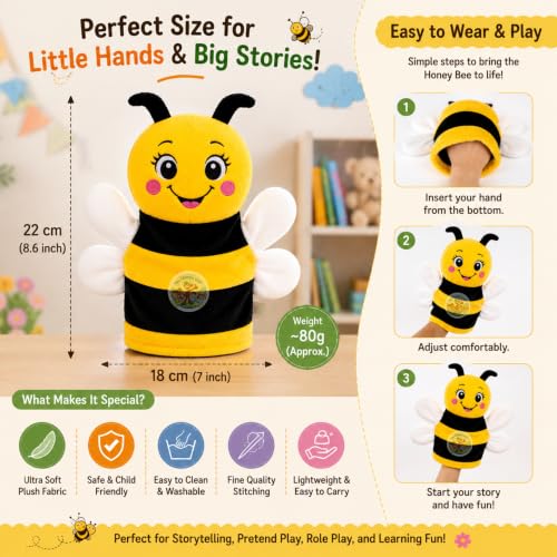 Image of Chi-Chimpu Toyss Honey Bee Hand Puppet 22cm for Kids Soft Storytelling Toy