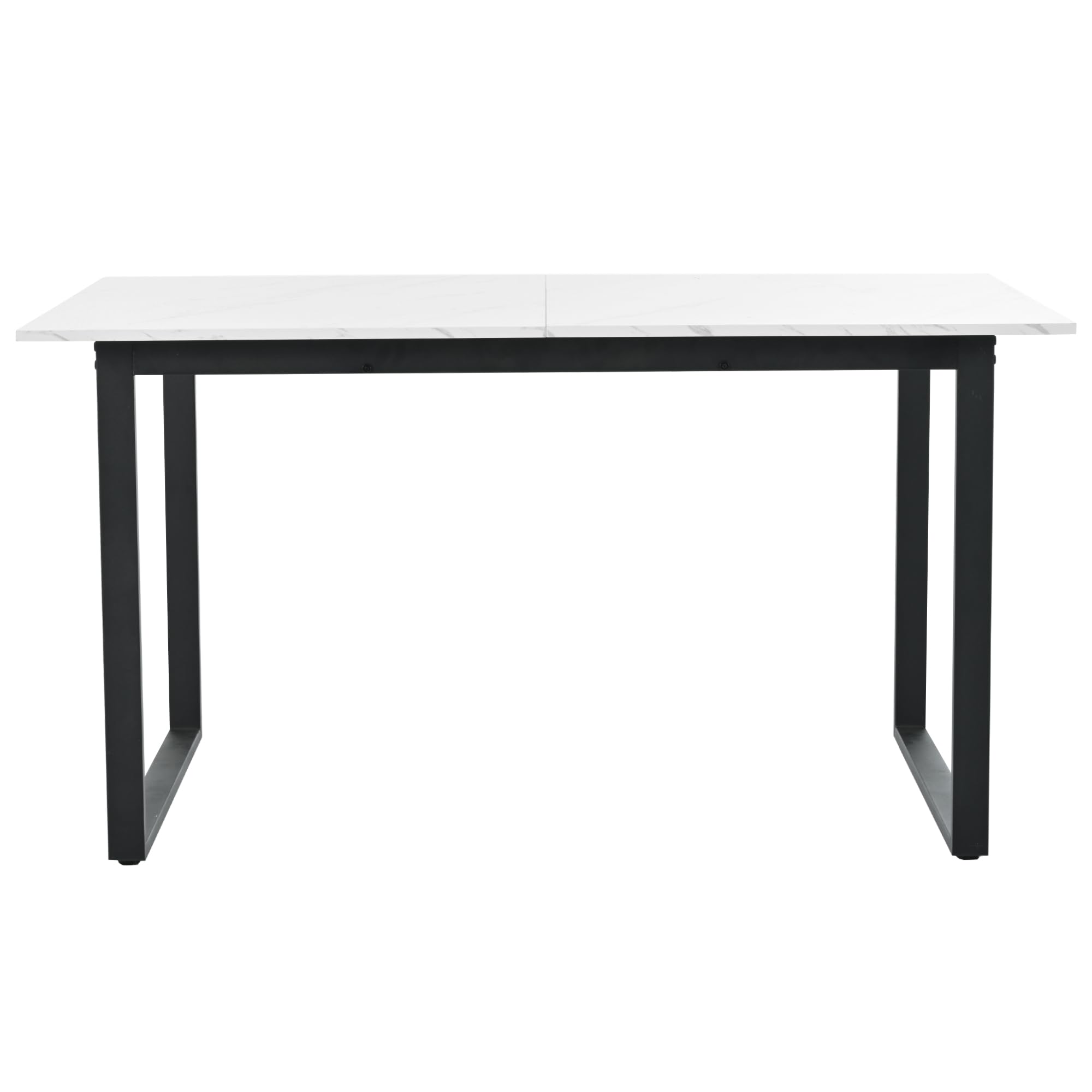 Nowoczesny wysuwany stół do jadalni 140/180 cm – stylowy biały blat z płyty MDF z marmurowym wzorem metalowe kwadratowe nogi rurowe wszechstronny do użytku domowego - elegancki i designerski