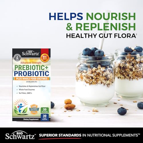 Bioschwartz BIO-PREPRO-GS-1 Prebiotics And Probiotic With Whole Food Enzymes For Adults Women & Men - Probiotics Lactobacillus Acidophilus - Digestive Health Capsules Shelf Stable Supplement thumb #2