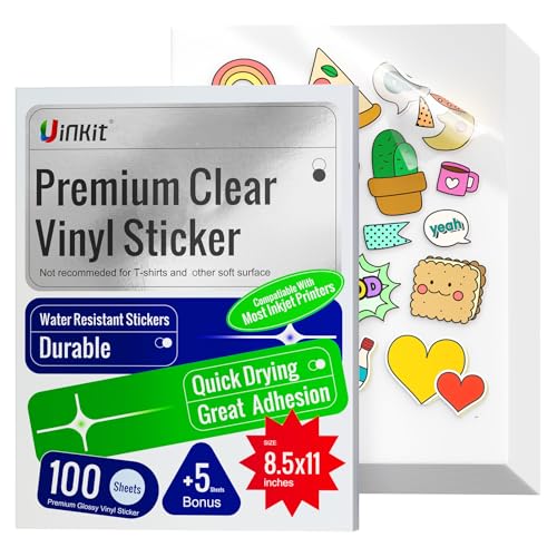 Uinkit 105 Sheets 90% Clear Vinyl Sticker Paper for Inkjet