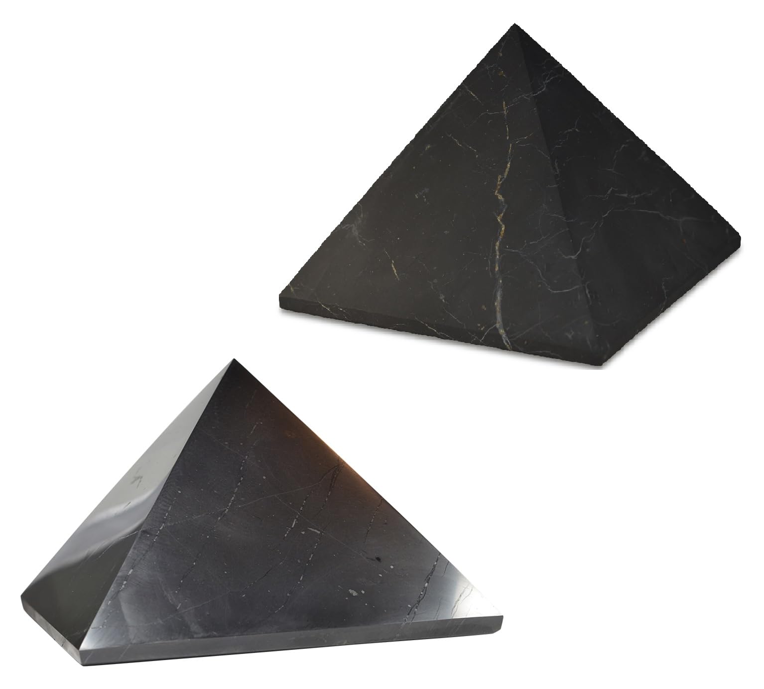 Shungite World 2 pcs Authentic Shungite Pyramids Set 120 mm / 4.72" Polished and Unpolished Real Shungite Stones Crystal Pyramid Home Protection Room