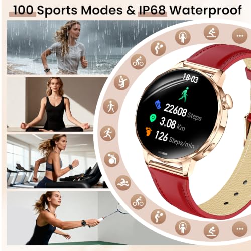 Image of Smart Watches for Women, 1.27'' Smart Watch (Answer /Make Calls) Compatible with iPhone /Android Phones, IP68 Waterproof Fitness Tracker Watch with Sleep Monitor,100+ Sports Modes (Red)