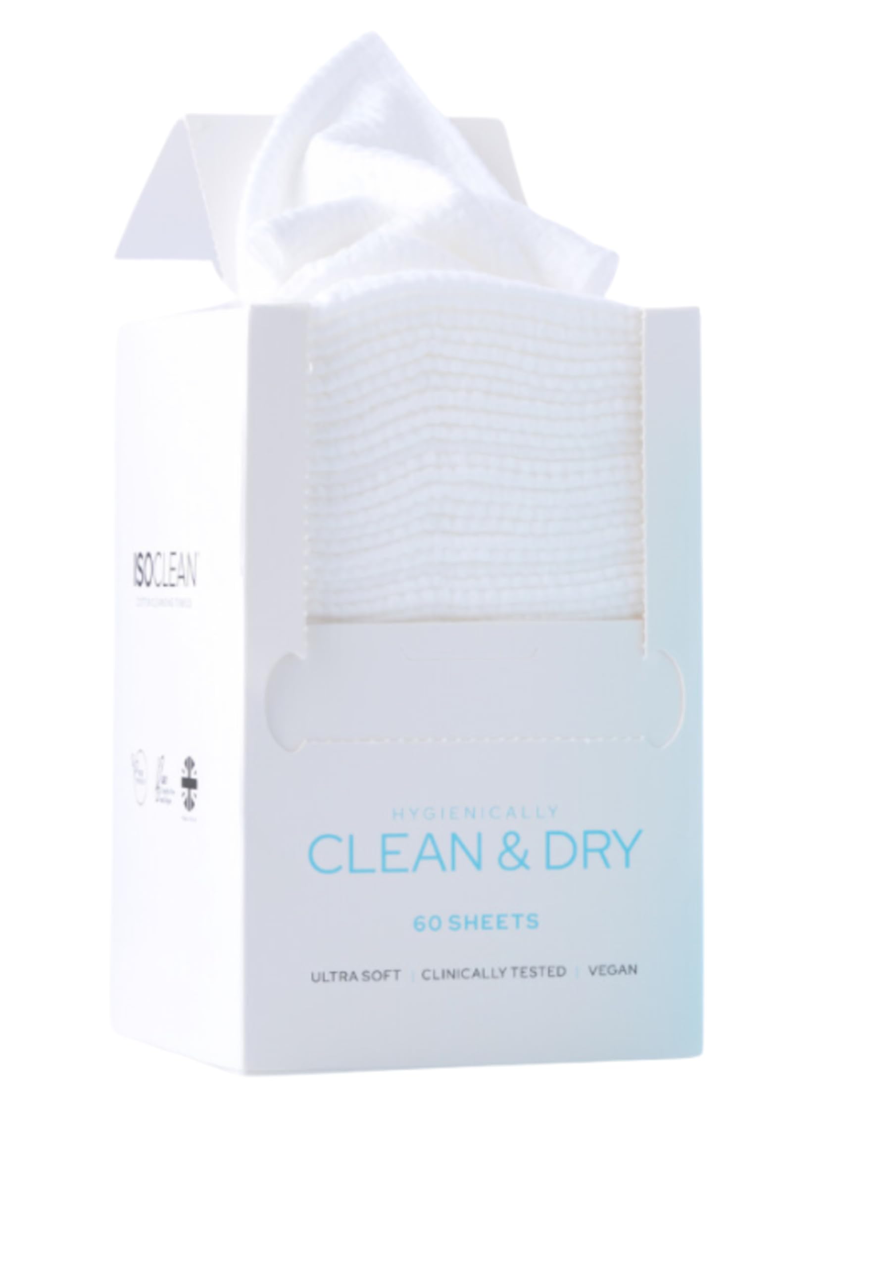 ISOCLEAN Lingettes Visage Jetables - Lingettes en Coton Doux pour Démaquillage, Nettoyage du Visage - Double Texture, Serviette Douce pour Peaux Sensibles, Sans Parfum - Boîte de 60