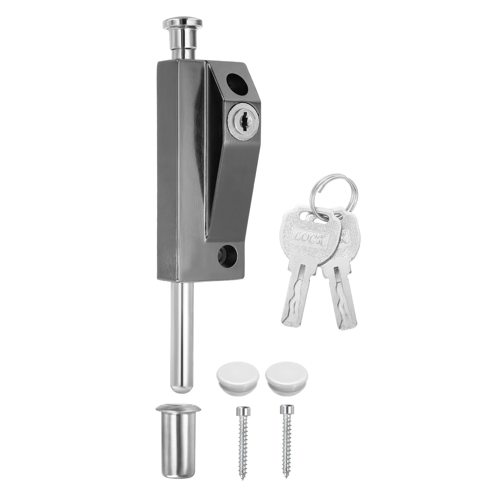 sourcing map Spring Loaded Latch Pin, Sliding Barrel Bolt Door Lock Heavy Duty Vertical Latch Door Lock Cane Bolts with Keys for Glass Gate Window Garage Barn [1Pcs, Black Titanium]