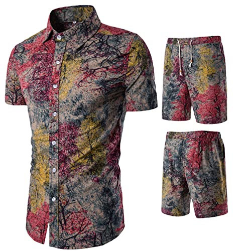 Mikey Store Clothes Mens Summer Fashion Casual Hawaiian Beach Beach Short Sleeve Shirt Beach Pants Suit Fashion Beach Outfits