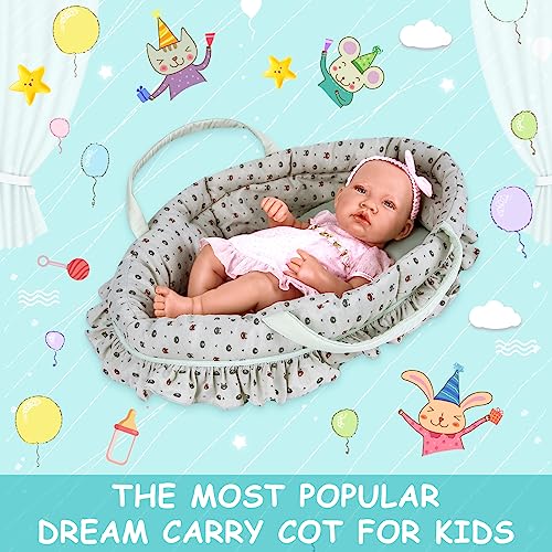 Rakki Dolli Doll Carry Cot Set, Sweet Dreams Soft Bassinet Doll Carrier Includes 1 Cot and 1 Pillow, Grayish Green Bear Doll Bassinet, Fits for 18 Inch American Girl Dolls - Thumbnail 7