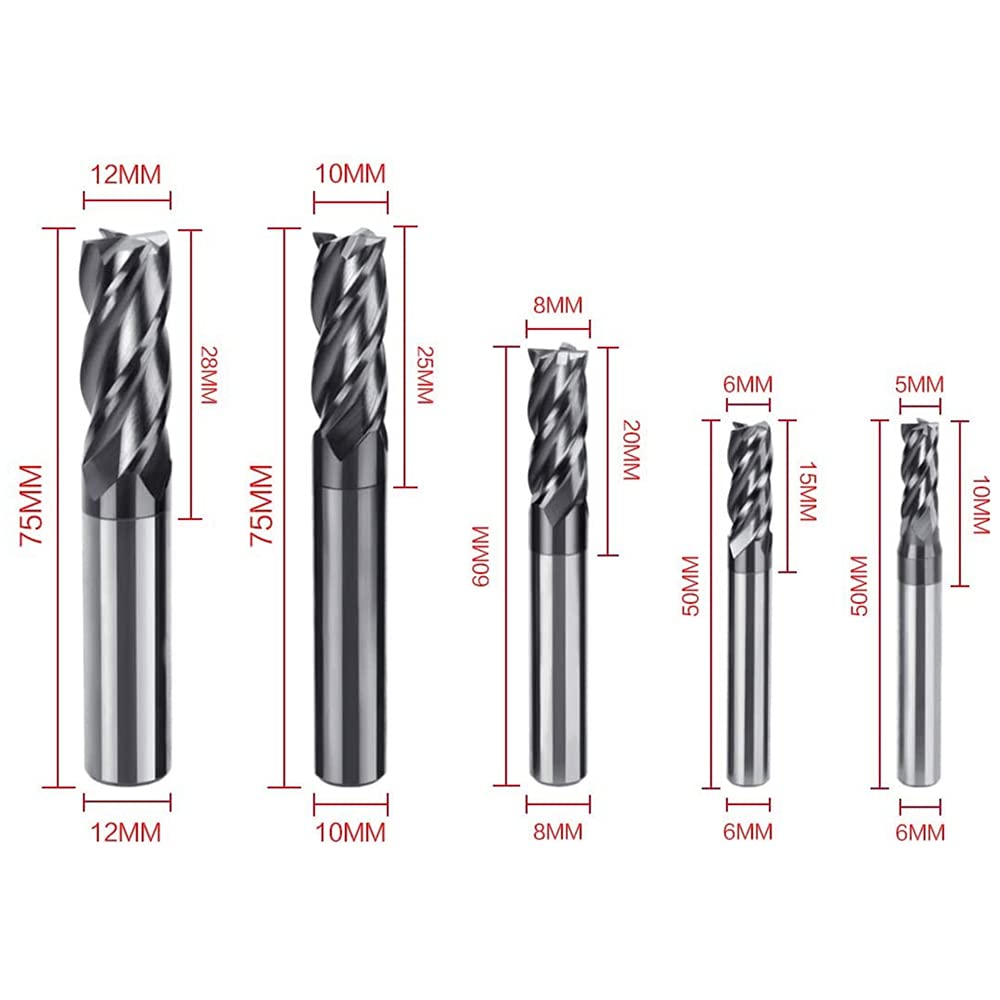 Set di 8 frese in carburo di tungsteno a 4 fessure, con codolo dritto, CNC, 2-12 mm