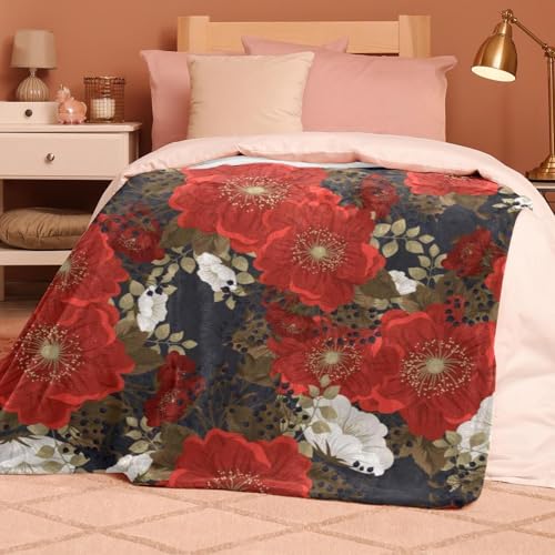 Couverture polaire fleur rouge en microfibre douce et chaude pour canapé 150x100cm - 8