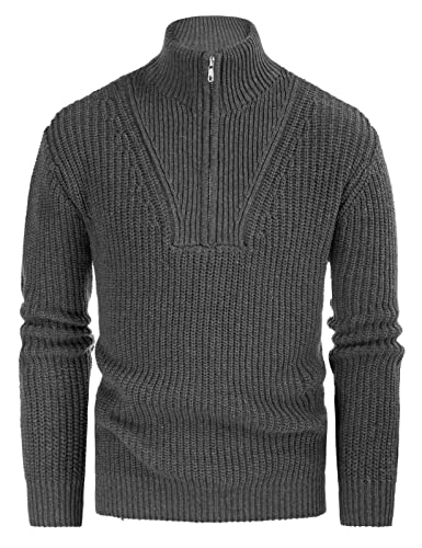 PJ PAUL JONES Men's 1/4 Zip Sweater High Neck Pullover Sweaters Polo Sweater Grey X-Large