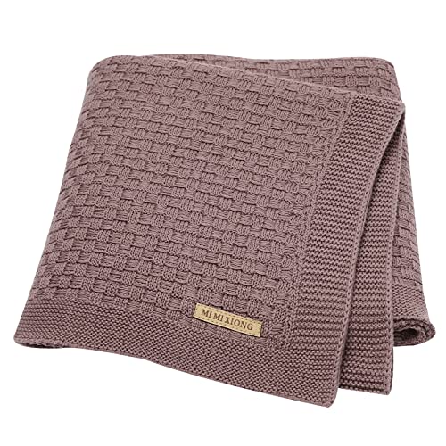 Image of LAWKUL Cable Baby Blanket 100% Cotton Knit Purplish Red Receiving Infant Swaddle Blankets Crochet Soft for Newborn Boy Girls
