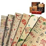 papel craft o papel kraft 🎁Diseño exquisito: 6 estilos de patrones diferentes llenos de elementos navideños hacen que su regalo sea único, todos los patrones tienen buen brillo. El exquisito papel de regalo para familiares, amigos y niños hace que sus regalos se vean aún más hermosos.