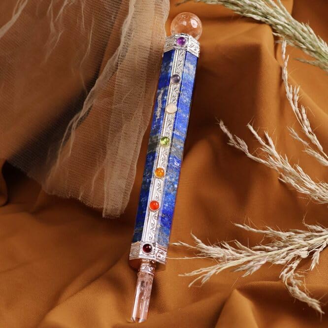 Image of Lapis Lazuli 7 Chakra Healing Crystal Wand Natural Polished Gemstone for Reiki Healing, Meditation, Chakra Balancing, Energy Cleansing, Aura Healing, Feng Shui Decor & Spiritual Gift