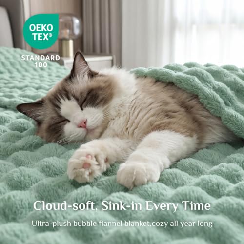 Image of BEDELITE Sage Green 3D Fleece Bubble Twin Blanket for Bed, 60x80 Inches | Fluffy Throw Blanket for Couch Sofa Dorm Room Decor, Luxury Soft Warm Cozy Plush Fuzzy blankets Gift for Women, College Girls