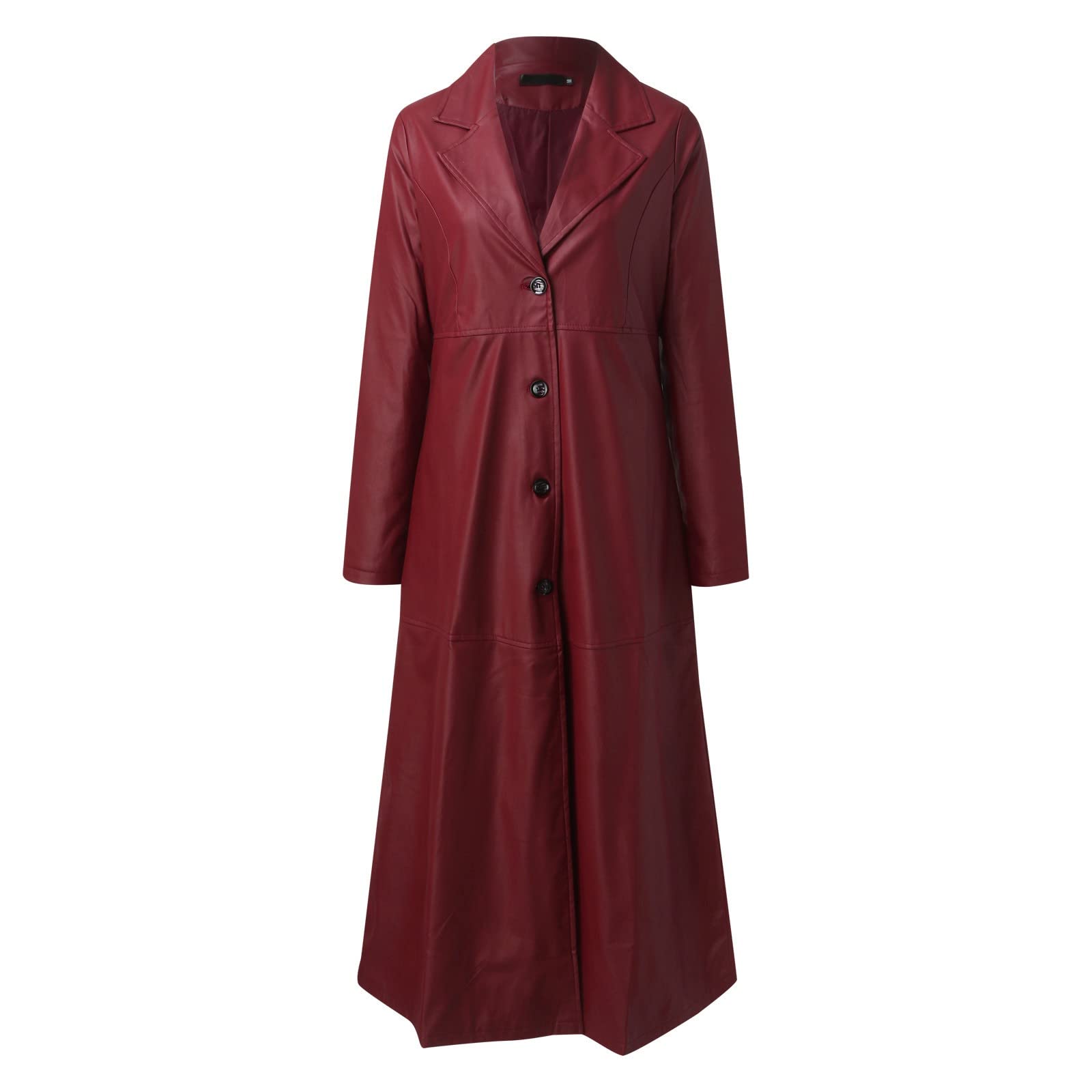 Cappotto lungo in PU per le donne giacche a vento da donna in finta pelle trench coat wmens lunghezza alla caviglia moda cappotto con bottoni a tinta unita cappotto a tunica risvolto sottile
