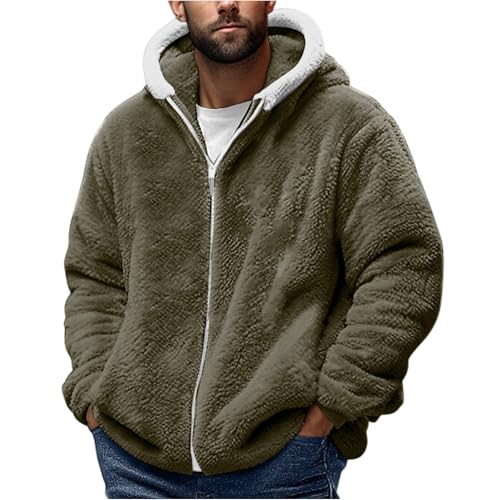 SOOUICKER Teddy Fleecejacke Herren mit Kapuze Zip Hoodie Winter Sweatjacke mit Teddyfell Oversized Kapuzenjacke Warm Teddyfleece Jacke Übergangsjacke Fleece Sportlich