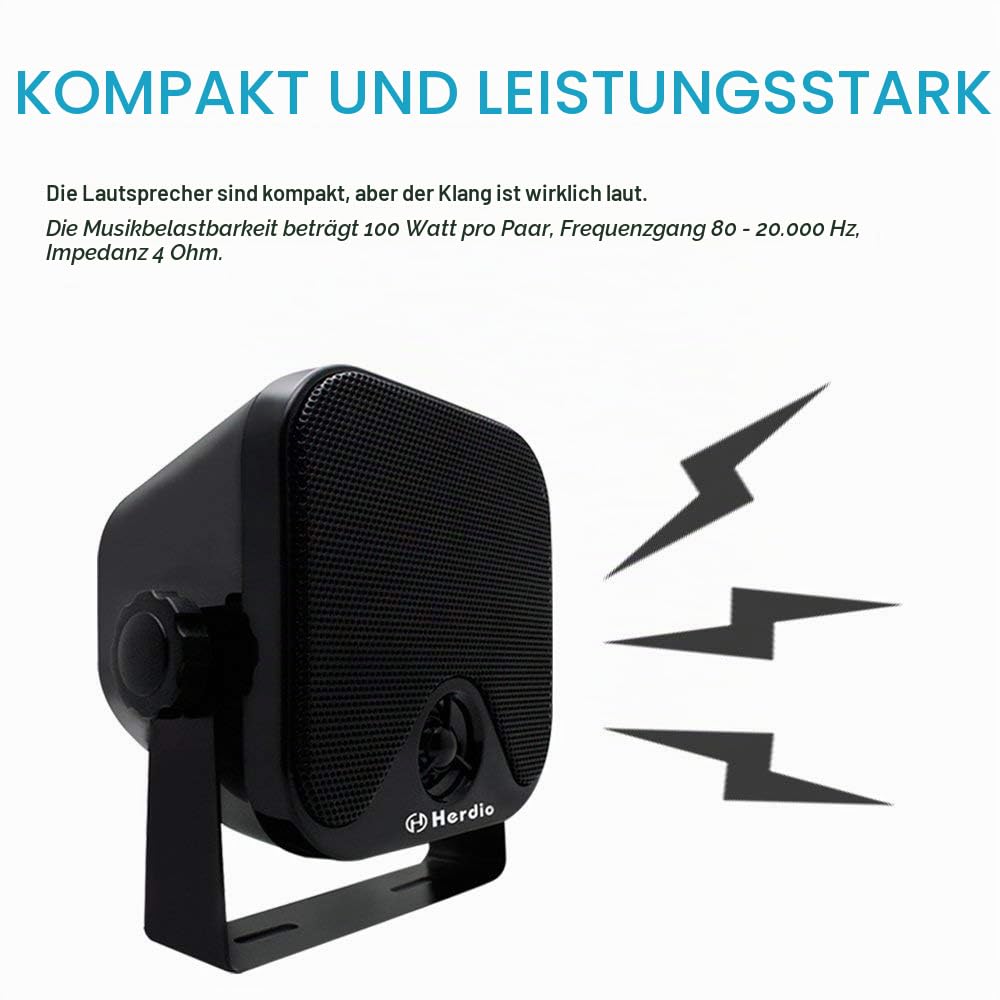 Herdio wasserdichte Marine-Lautsprecher Wandmontage 4-Zoll-Box-Lautsprecher Wasserdicht IP66 für Boat Spa ATV UTV Badezimmer 60 Watt (120 Watt EIN Paar), Schwarz