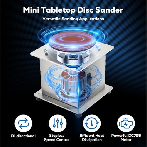 Image of Mini Tabletop Disc Sander, 4 inch Electric Bench Sanding Machine with 20 Sandpapers, Stepless Speed Control 0-6000 RPM, Forward /Reverse Switch, DIY Woodworking & Craft Tool