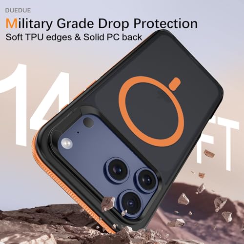 DUEDUE for iPhone 17 Pro Max Case Compatible with Magsafe [Military-Grade Protection] Anti-Slip Shockproof Rugged Matte Back Panel Cover Case for iPhone 17 Pro Max, Anti-Fingerprint (Orange) by DUEDUE - Image 6