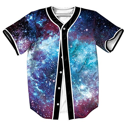 feifanmall Fashion Mens Womens Baseball Button Down Jersey Shirt 3D Graphic Sapce Galaxy Animal Hip Hop Sport Casual T Shirts Tops Tee (Blue Space, M)