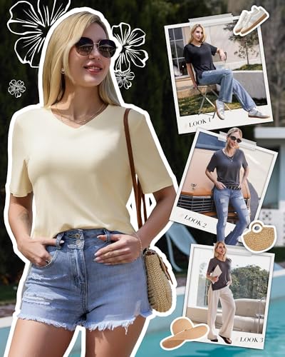 GAYHAY Womens V Neck T Shirts Oversized Loose Fit Short Sleeve Tops Casual Summer Vacation 20253