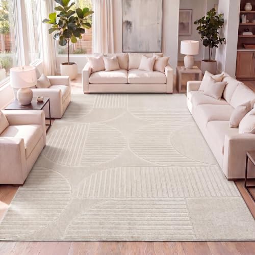 JONATHAN Y Nordby High-Low Arch Striped Ivory/Cream Indoor/Outdoor Area Rug, 8x10, Modern, Contemporary, Geometric, Bohemian, Bedroom, Kitchen, Living Room,Non Shedding (SCN104B-8)
